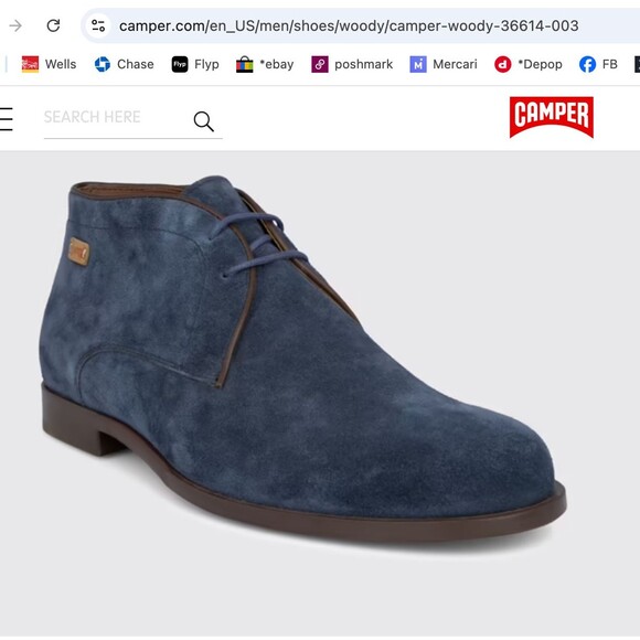 ~~CAMPER Mens US 6.5 EU 39 Suede Chukka Ankle Boot Woody Lace Up Navy Blue Wm8.5 - Picture 1 of 15